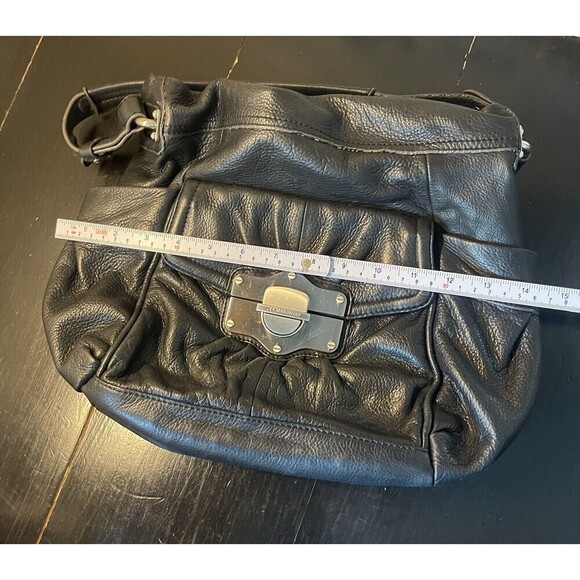 B Makowsky Leather Hobo Shoulder Bag Tote Black Soft Medium Silver Clasp - Picture 11 of 12